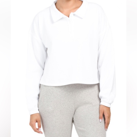 Peloton Women’s Polo Sweatshirt Pullover White w/ Graphic Back - Picture 2 of 16